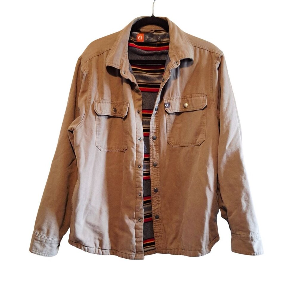 Mens The American Outdoorsman Barn Tan Snap-Up Shirt Jacket With Striped Fleece